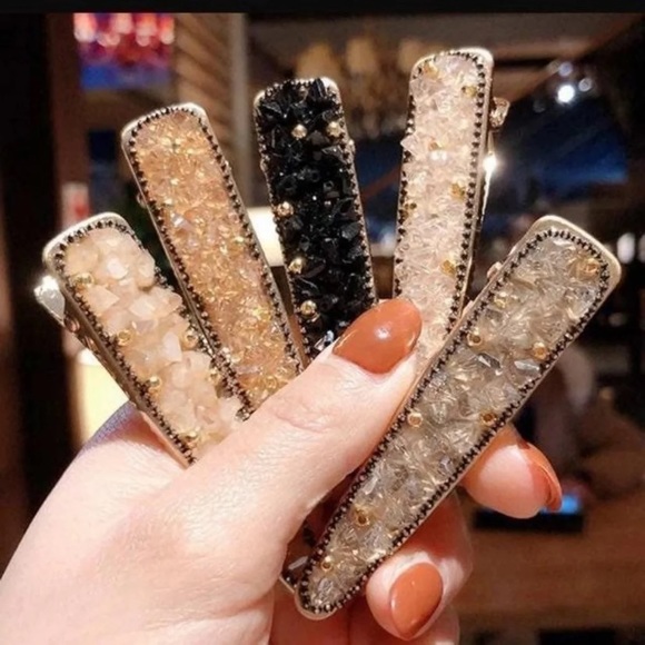 Rose Gold Sparkly Stone Beaded Alligator Hair Clip - Picture 3 of 6